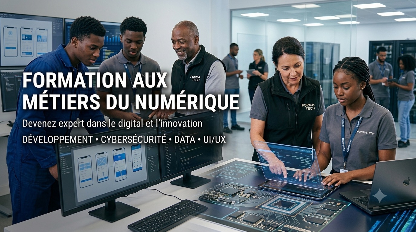Groupe d'apprenants en formation aux métiers du numérique