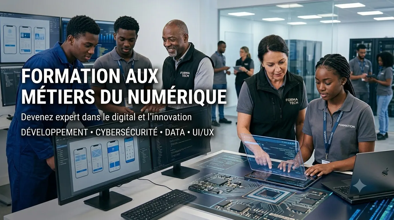 Groupe d'apprenants en formation aux métiers du numérique
